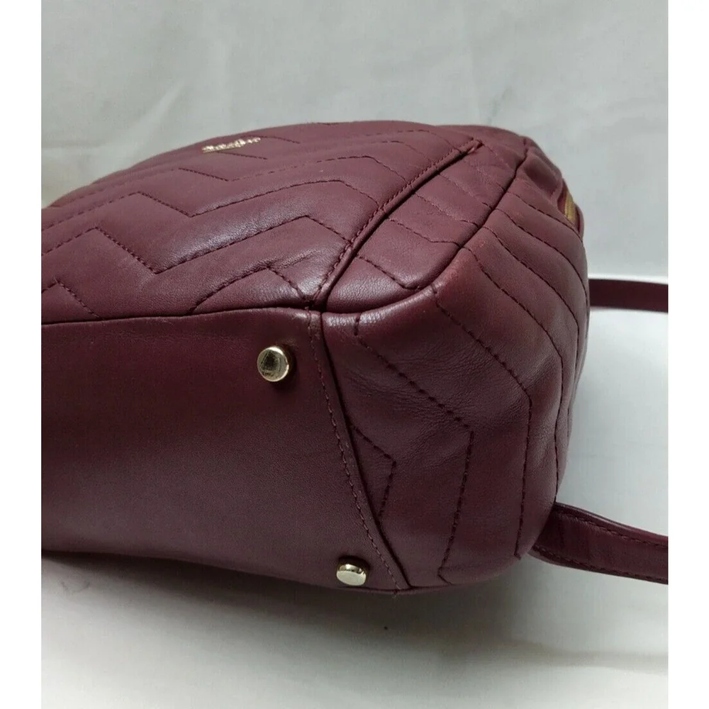 Kate Spade New York Maroon Leather Quilted Top Handle Zipper Closure Backpack